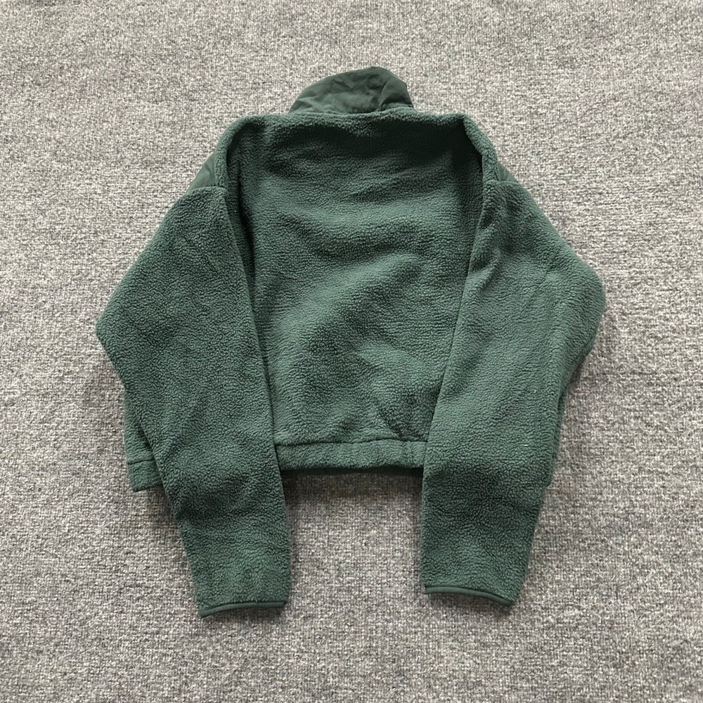 Puma Fleece Pullover Womens L Green Cropped Sherpa Nylon Overlay Quarter Zip - Picture 5 of 6
